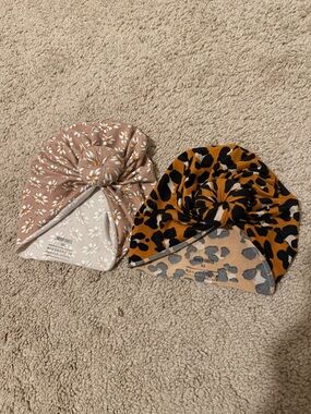 Baby Daisy & Leopard Knot Turban Hat - Neutral Brown & Mustard